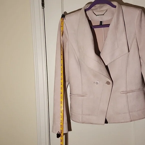 White House Black Market light pink faux suede double breast jacket - Picture 3 of 10